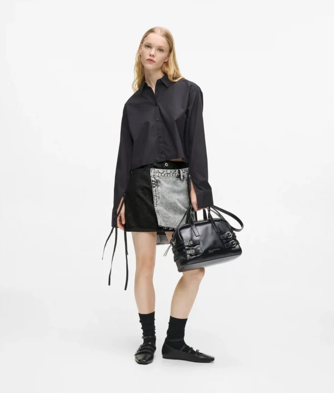 Mini-jupe en denim bicolore Mini-jupe en denim bicolore