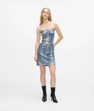 Mini-jupe en denim enduit