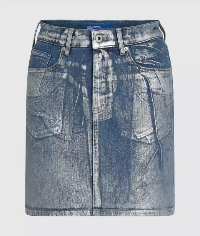 Mini-jupe en denim enduit Mini-jupe en denim enduit