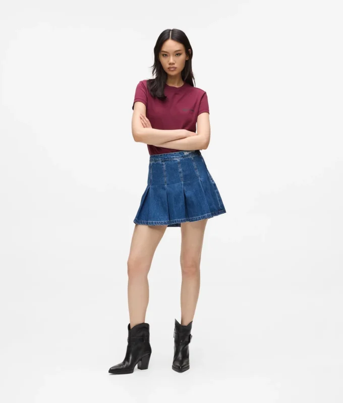 Mini-jupe plissée en denim Mini-jupe plissée en denim