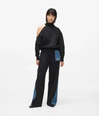 Pantalon de survêtement à empiècements en denim