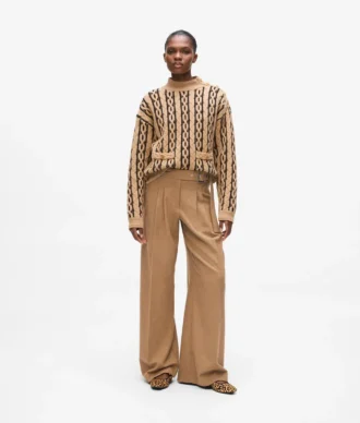 Pantalon large en laine mélangée