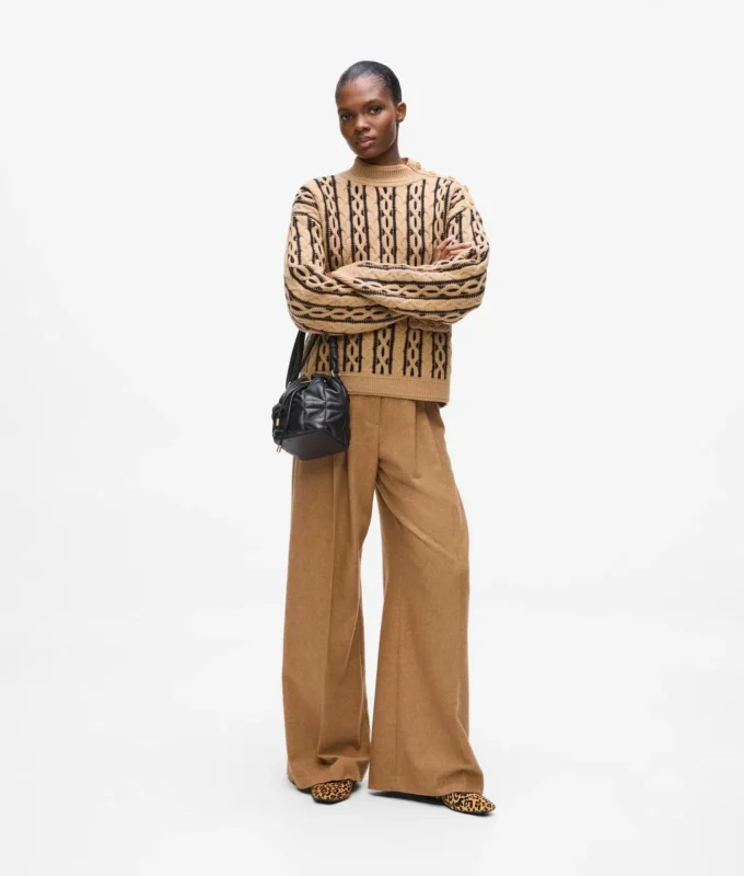 Pantalon large en laine mélangée Pantalon large en laine mélangée