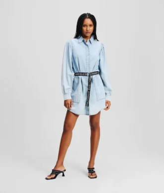 ROBE CHEMISE EN JEAN À MANCHES BOUFFANTES