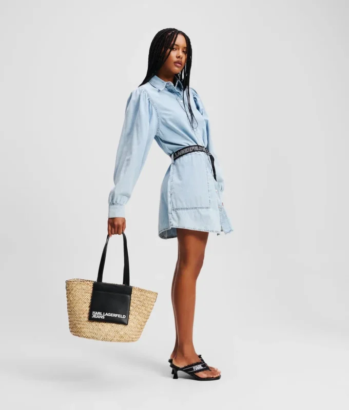 ROBE CHEMISE EN JEAN À MANCHES BOUFFANTES