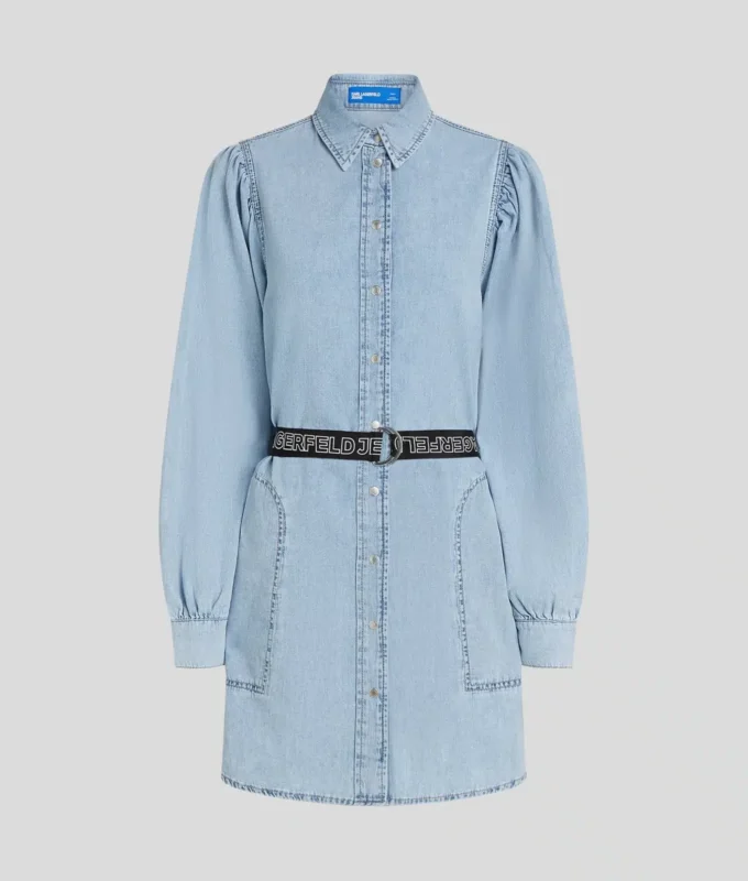 ROBE CHEMISE EN JEAN À MANCHES BOUFFANTES
