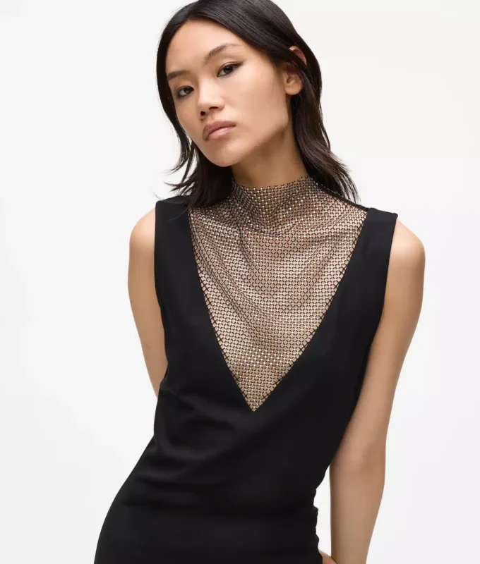 Robe en maille strass à col en V Robe en maille strass à col en V