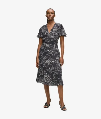 Robe à imprimé éventail et col en V