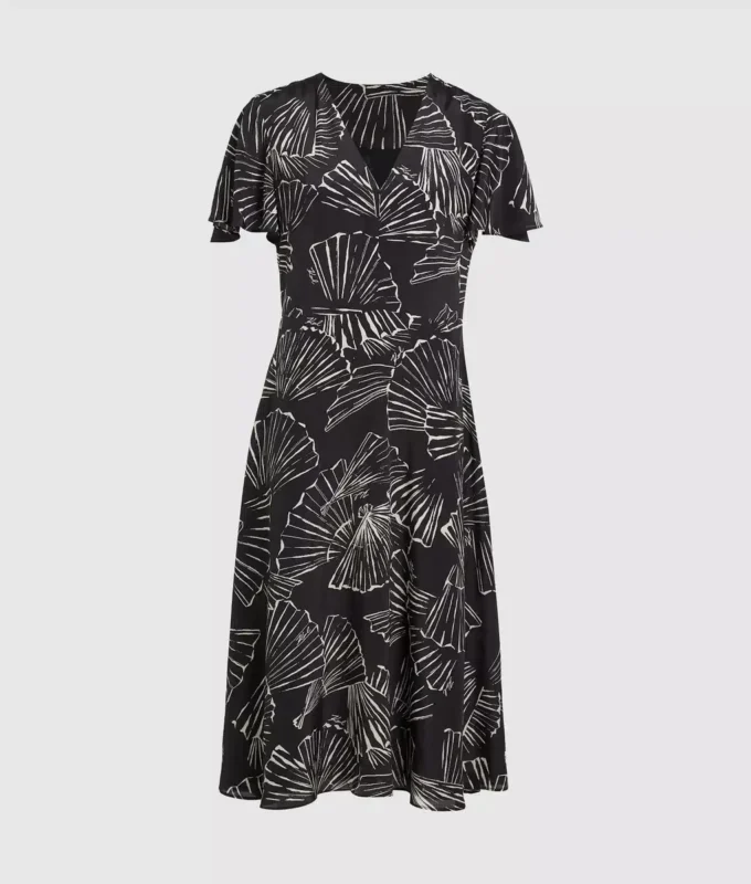 Robe à imprimé éventail et col en V