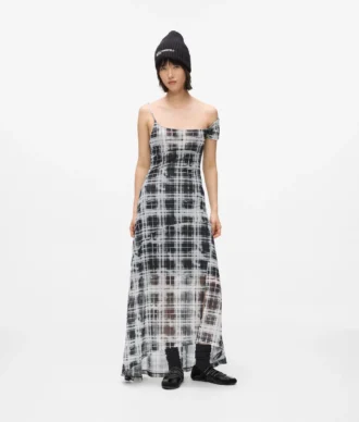 Robe longue en maille à carreaux