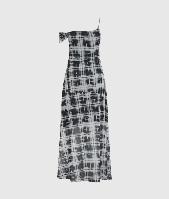 Robe longue en maille à carreaux Robe longue en maille à carreaux
