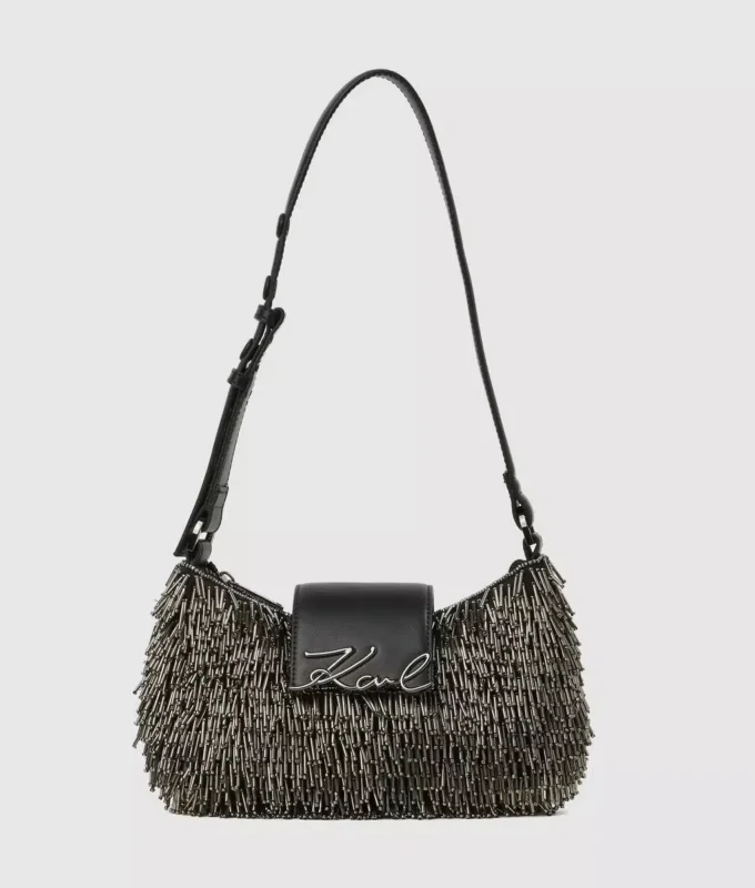 Sac à bandoulière K/Signature avec perles en forme de lune Sac à bandoulière K/Signature avec perles en forme de lune