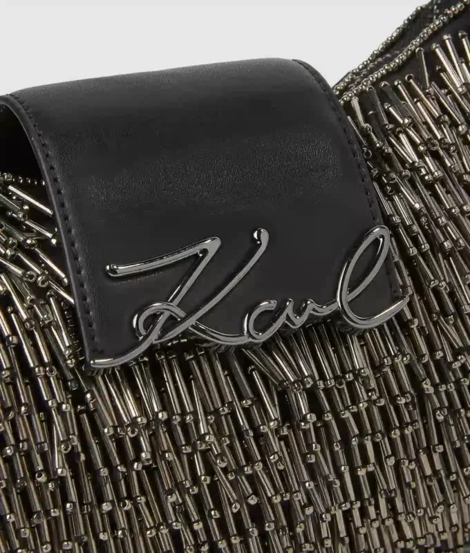 Sac à bandoulière K/Signature avec perles en forme de lune Sac à bandoulière K/Signature avec perles en forme de lune