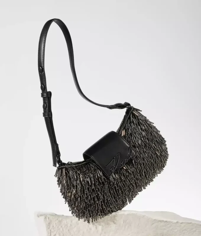 Sac à bandoulière K/Signature avec perles en forme de lune Sac à bandoulière K/Signature avec perles en forme de lune