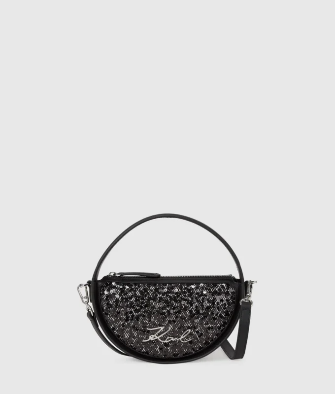 Sac à bandoulière rond à paillettes K/Signature