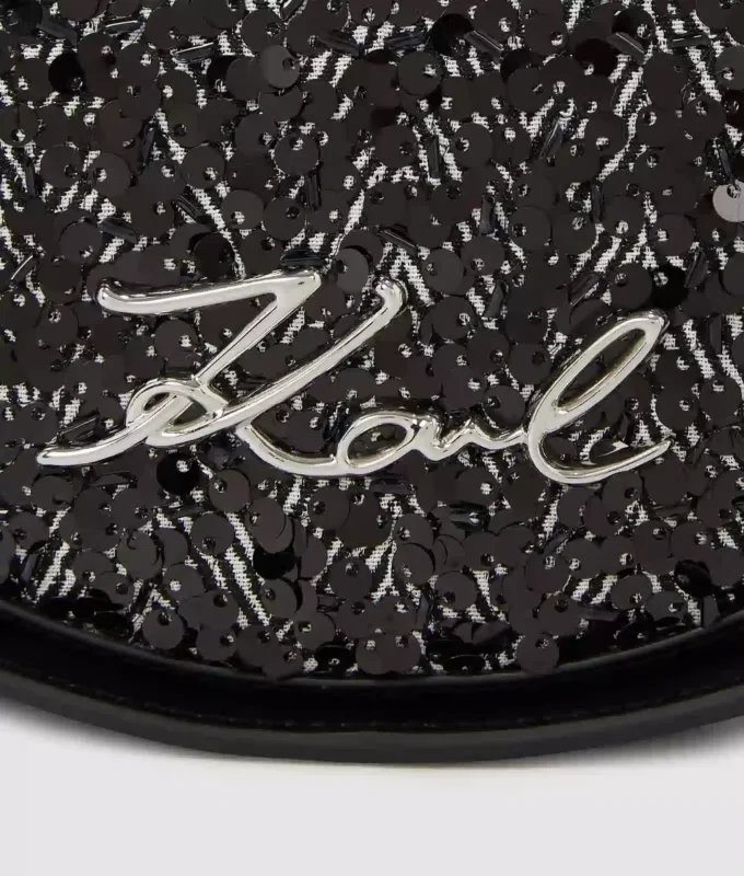 Sac à bandoulière rond à paillettes K/Signature