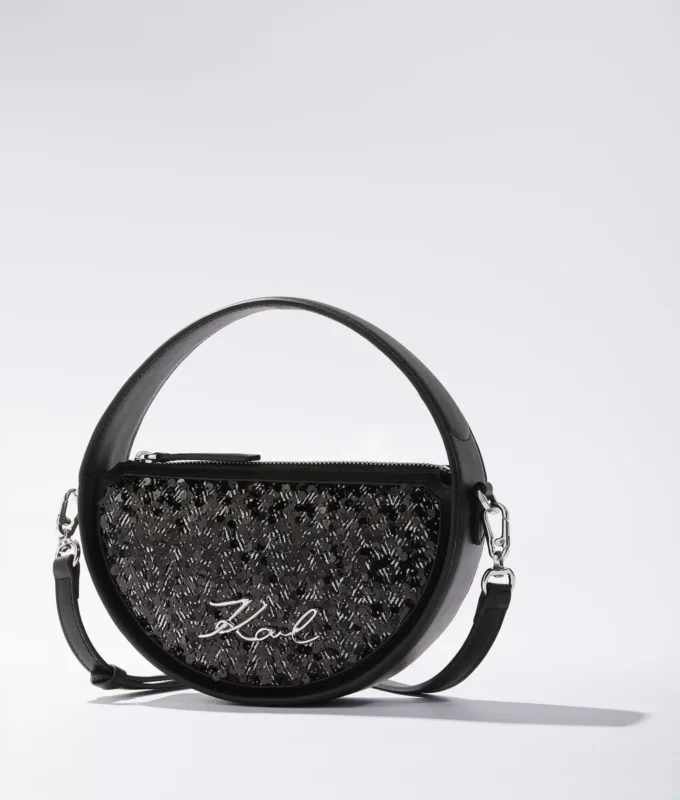 Sac à bandoulière rond à paillettes K/Signature