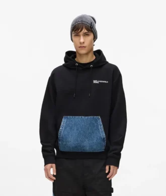 Sweat à capuche avec poche kangourou en denim