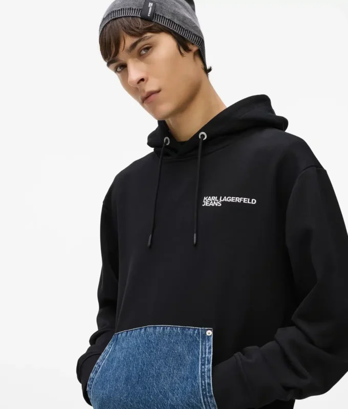 Sweat à capuche avec poche kangourou en denim