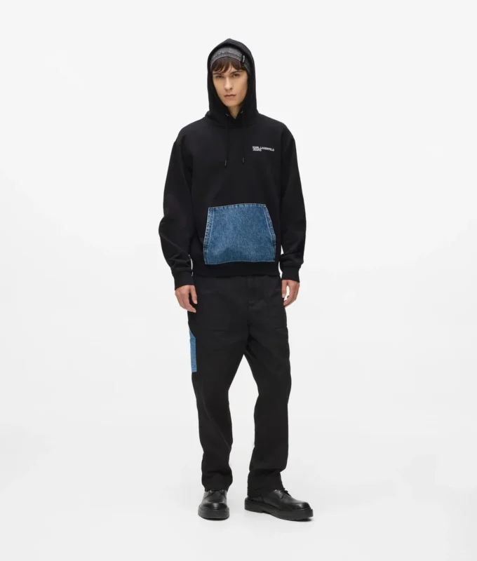 Sweat à capuche avec poche kangourou en denim