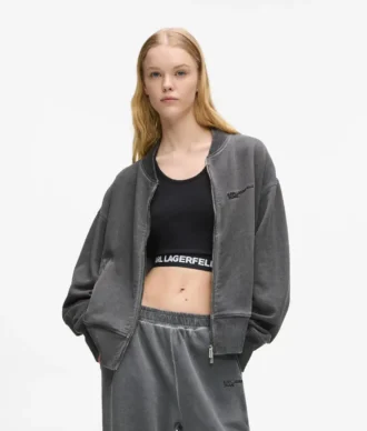Sweat-shirt bomber délavé à fermeture éclair