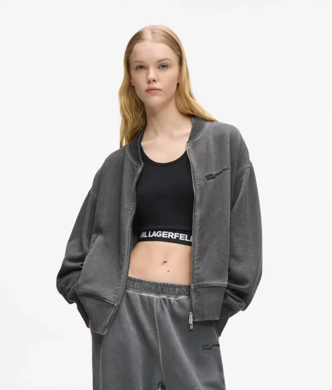 Sweat-shirt bomber délavé à fermeture éclair Sweat-shirt bomber délavé à fermeture éclair