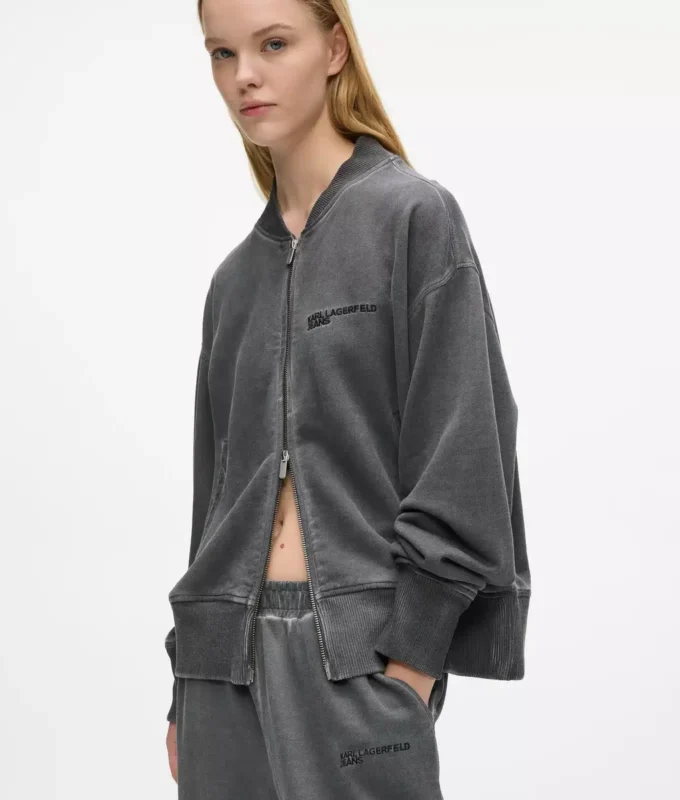 Sweat-shirt bomber délavé à fermeture éclair Sweat-shirt bomber délavé à fermeture éclair