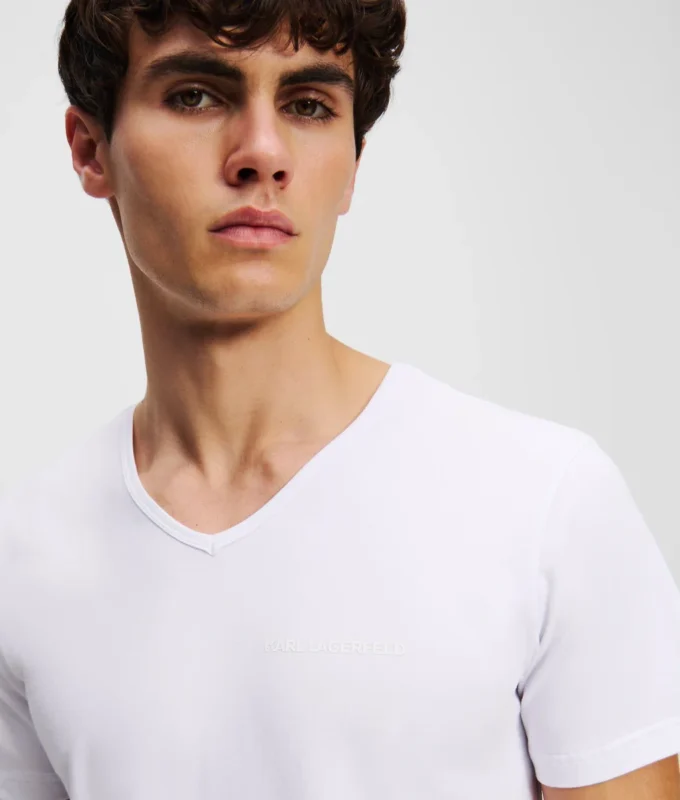 T-SHIRT À COL EN V AVEC LOGO – LOT DE 2