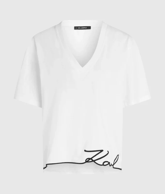 T-shirt à col en V et ourlet signature T-shirt à col en V et ourlet signature