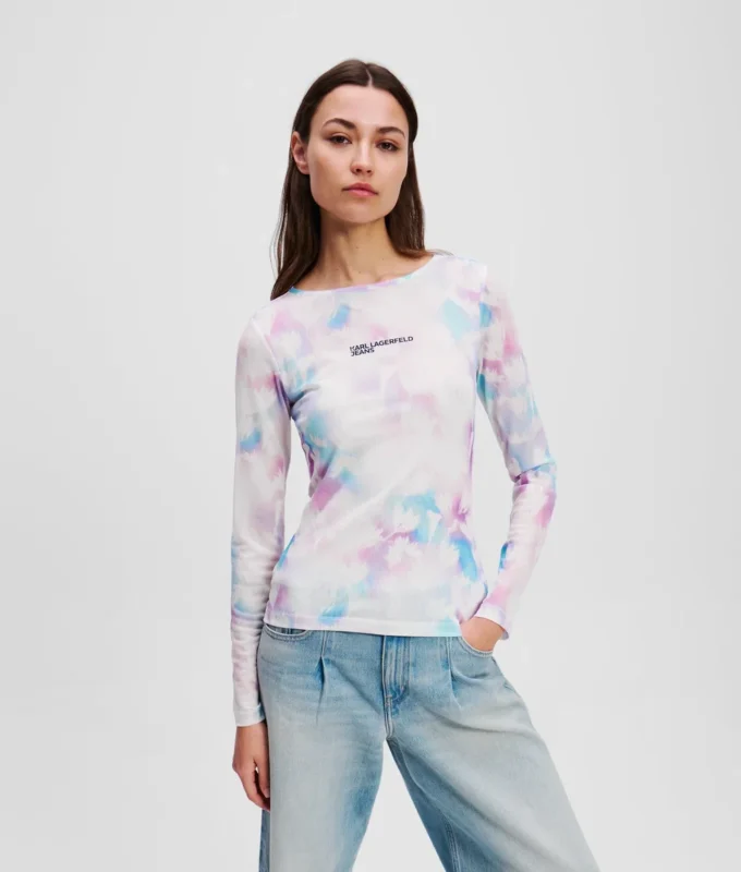 T-SHIRT EN MAILLE À IMPRIMÉ FLORAL T-SHIRT EN MAILLE À IMPRIMÉ FLORAL