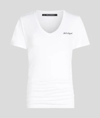 T-SHIRT SIGNATURE À COL EN V ET FRONCÉ