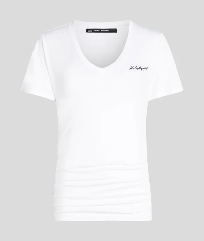 T-SHIRT SIGNATURE À COL EN V ET FRONCÉ T-SHIRT SIGNATURE À COL EN V ET FRONCÉ
