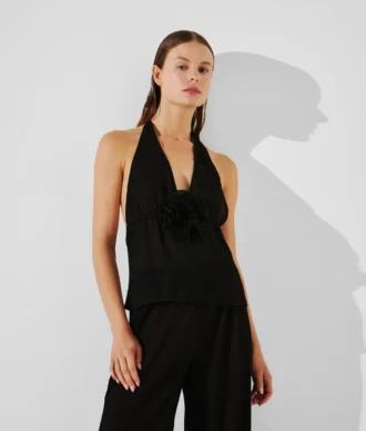 TOP HALTER PLISSÉ À FLEURS
