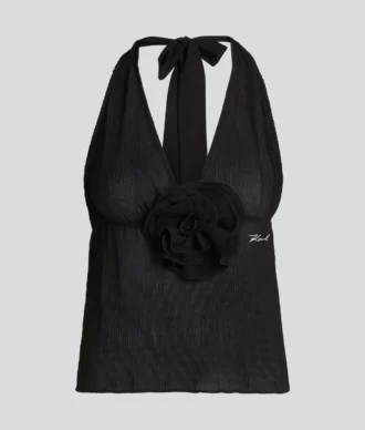 TOP HALTER PLISSÉ À FLEURS