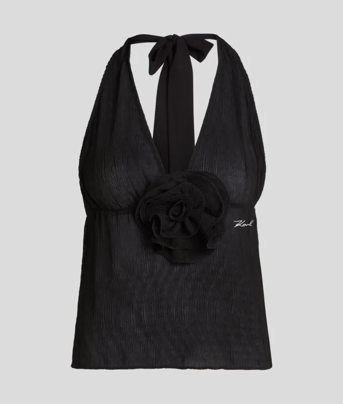 TOP HALTER PLISSÉ À FLEURS TOP HALTER PLISSÉ À FLEURS