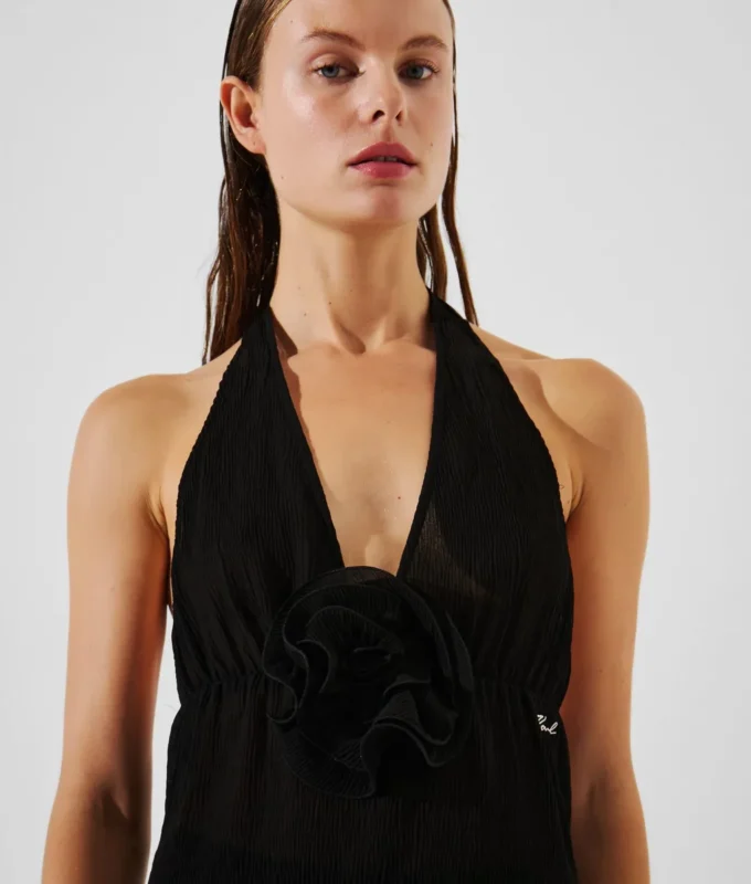 TOP HALTER PLISSÉ À FLEURS TOP HALTER PLISSÉ À FLEURS