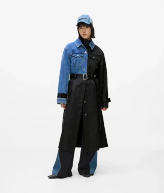 Trench-coat à empiècements en denim