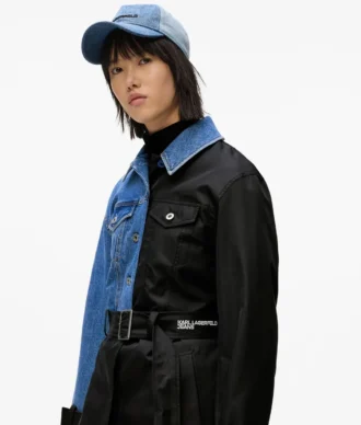 Trench-coat à empiècements en denim