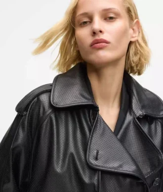 Trench-coat en simili cuir perforé