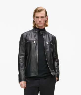 Veste en cuir à col montant
