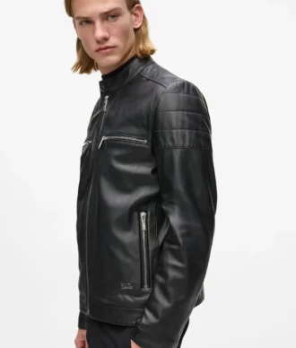 Veste en cuir à col montant