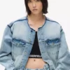 Veste en denim sans col Veste en denim sans col