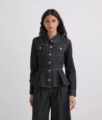 VESTE EN JEAN À COUTURES CONTRASTÉES