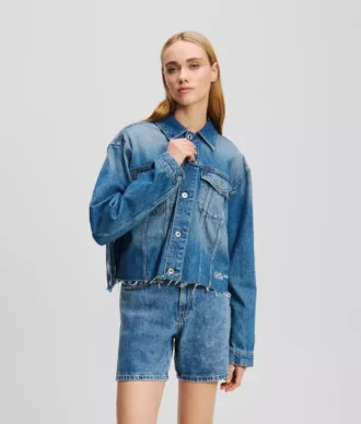 VESTE EN JEAN FRANGÉE DÉCONTRACTÉE