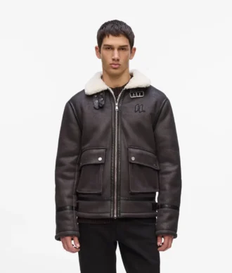 Veste en peau lainée monogrammée