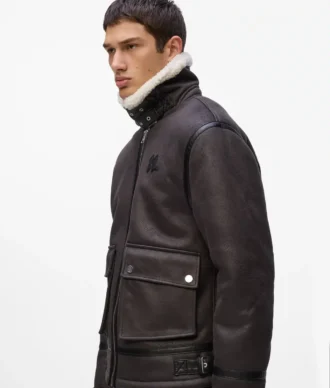 Veste en peau lainée monogrammée
